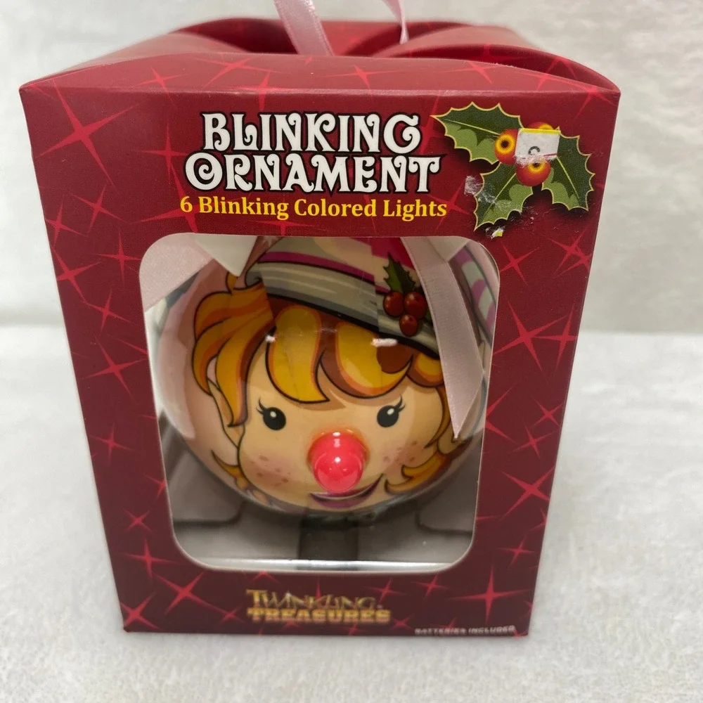 Twinkling Treasures Blinking‎ Santa Christmas Ornament Ball NOS Holiday Decor